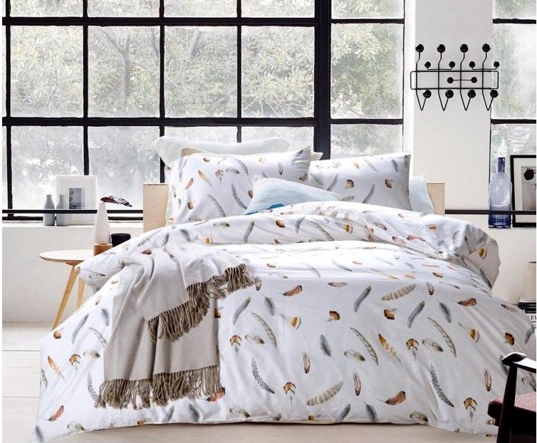 Luxury 100 Egyptian Cotton Bedding Set Feather Plume Brown Sheets