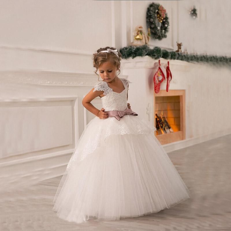 Compre De Manga Corta De Encaje Sash Ball Vestido Nena Bebé Niña Fiesta De  Cumpleaños Navidad Princesa Vestidos Niños Niña Vestidos De Fiesta Vestidos  De Niña De Flores A 52,44 € Del