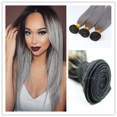 New Arrival Brazilian Ombre Silver Grey Hair Weave 1b Gray Dark