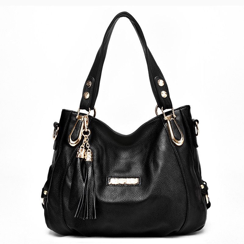 black leather handbag with shoulder strap
