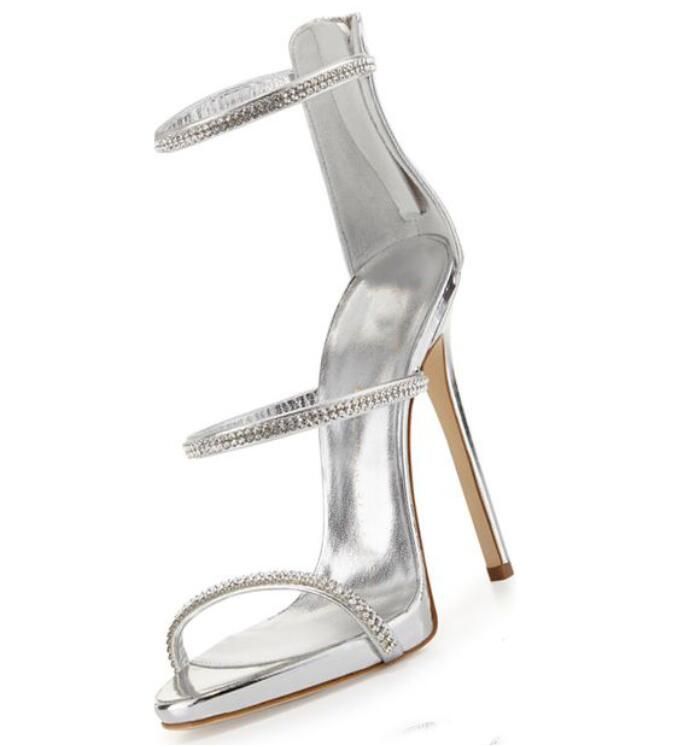 three strap silver heels