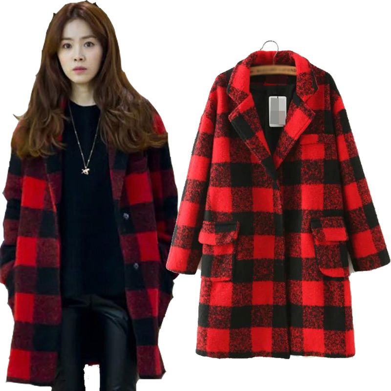 red plaid trench coat
