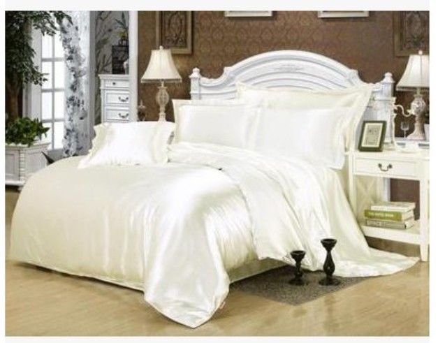 Silk Cream Bedding Set White Satin Super King Size Queen Full Twin