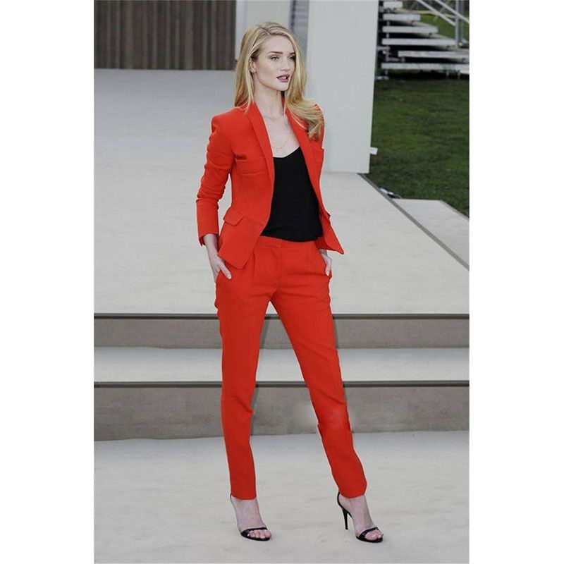 Orange Red Womens Business Suits Ladies 