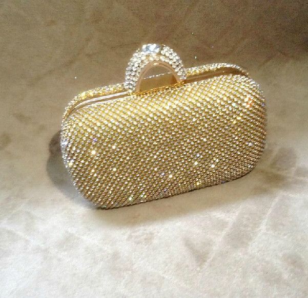 Clutch Vintage Gold Metal Hard Box Evening Purse With 