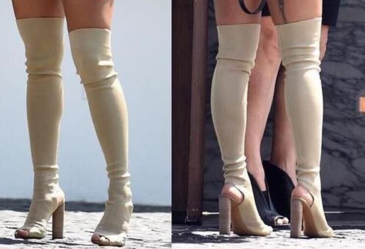 thigh high beige boots