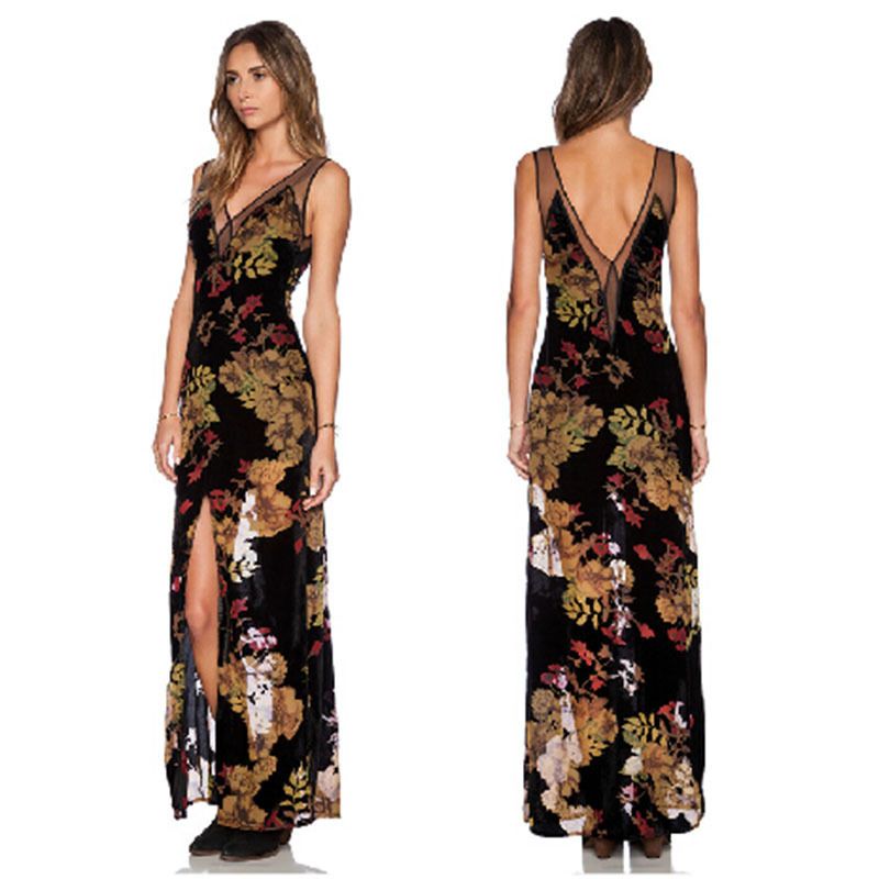 lace mesh maxi dress