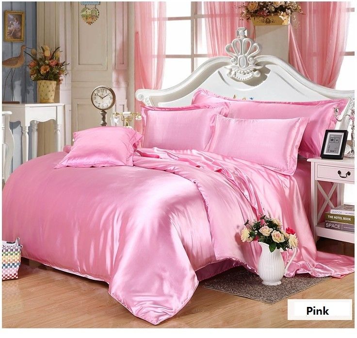 Silk Bedding Set California King Size Queen Full Twin Pink Satin