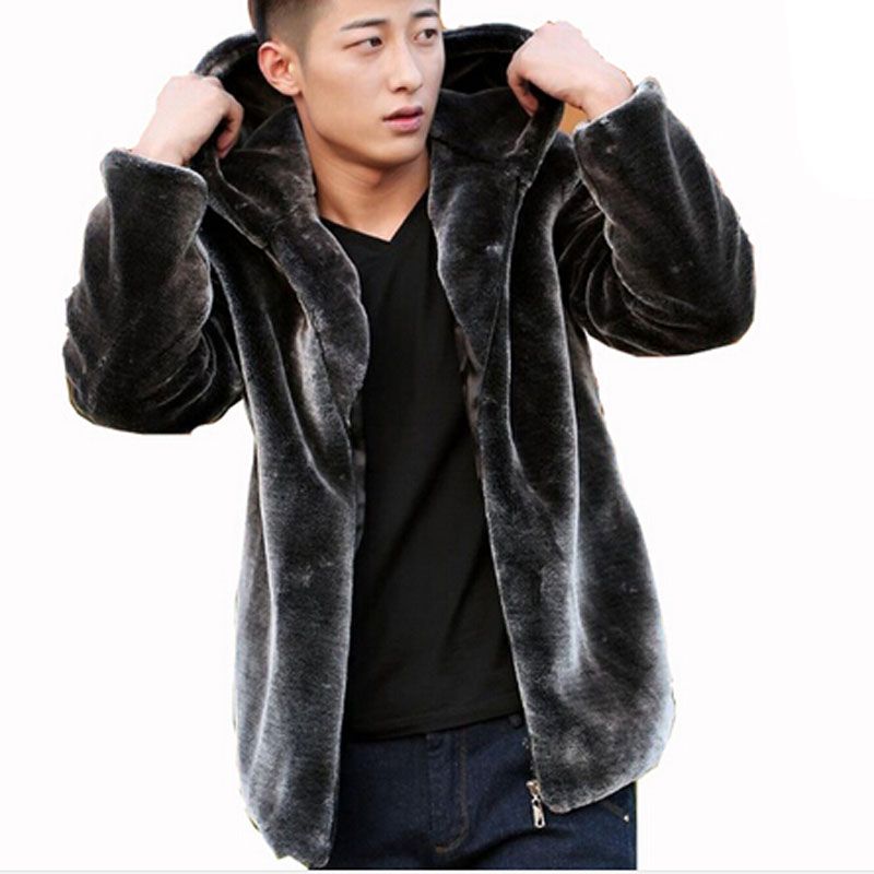 mens faux fur coat with hood