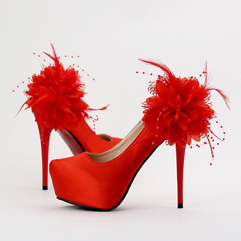 red satin platform heels