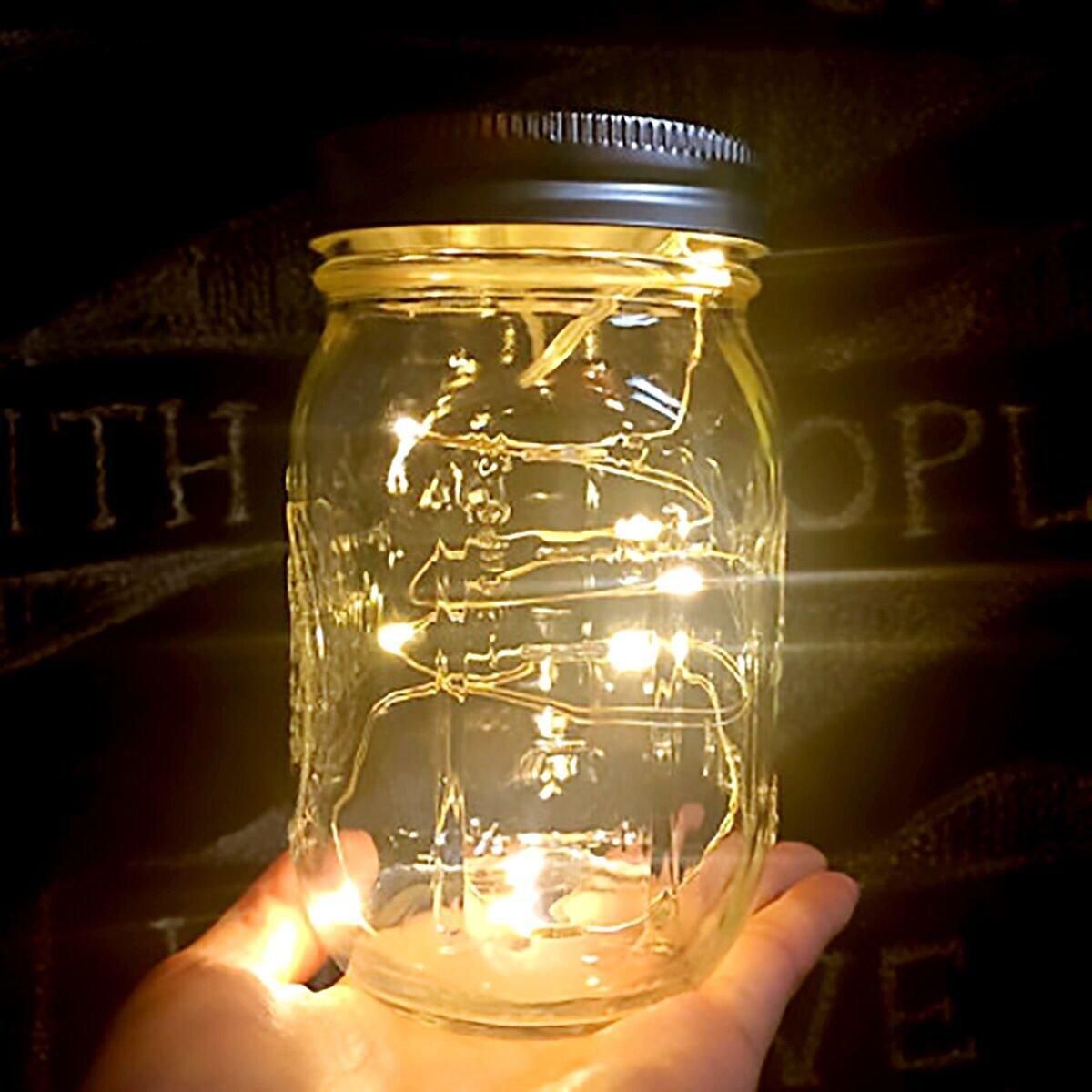 Solar Powered LED Mason Jars Light Up Lid 10 LED String Fairy Star