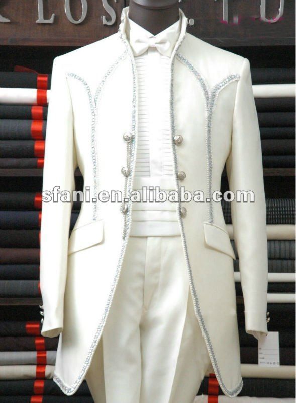 Acheter Personnalisé Made To Measure Motif Frontière Frac Blanc Bespoke Long Tail Smokings De Mariage Pour Les Costumes Mentailored Pour Les Hommes De