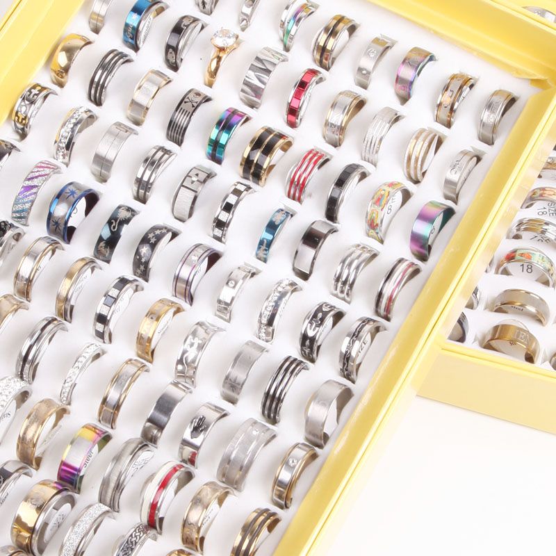 Eclipse solar Maestro sutil Moda 50 piezas lotes mixtos anillos de acero inoxidable Joyería de moda  anillos de boda anillo