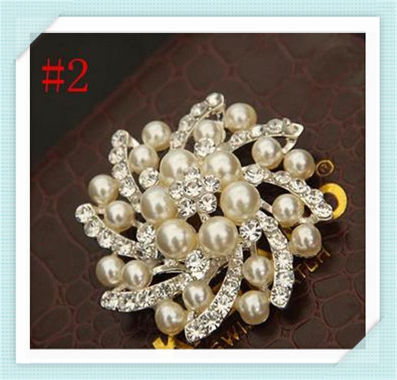 Nuevo 2,8 /"Grande Plata Flor Hojas Broche alfiler Perlas de Imitación Diamante Cristal Boda