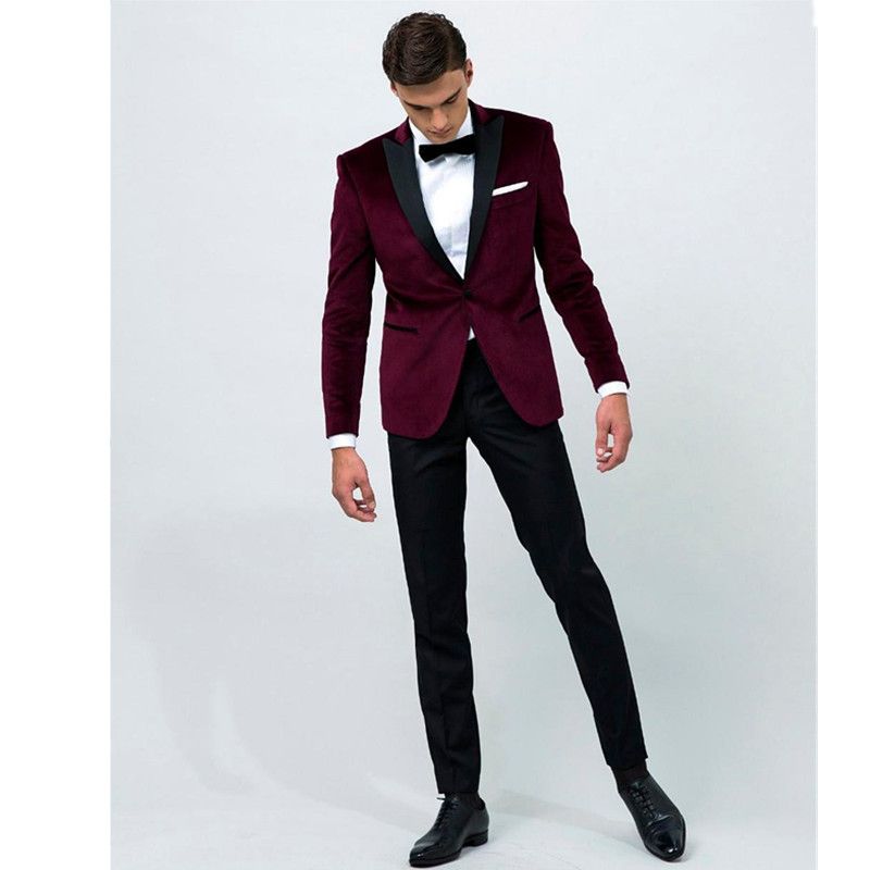 Chaqueta De Por Encargo De Color Rojo Pantalones Negros Hombres Boda Trajes De Negocios Formales 2 Piezas + Pantalones Por Encargo De 97,88 € | DHgate