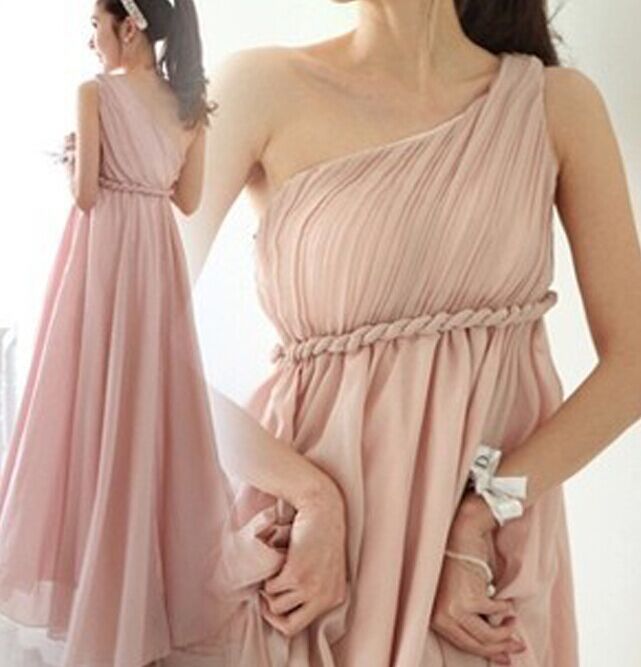 !New Women Greek Long One Shoulder Maxi Dress Pleated Chiffon Bridesmaid Wedding Evening Cocktail Dress NDR9 Evening Cocktail Dresses Designer Formal
