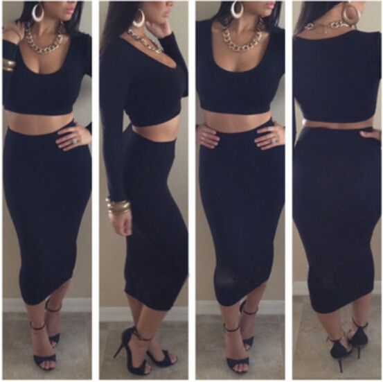 black two piece skirt and top