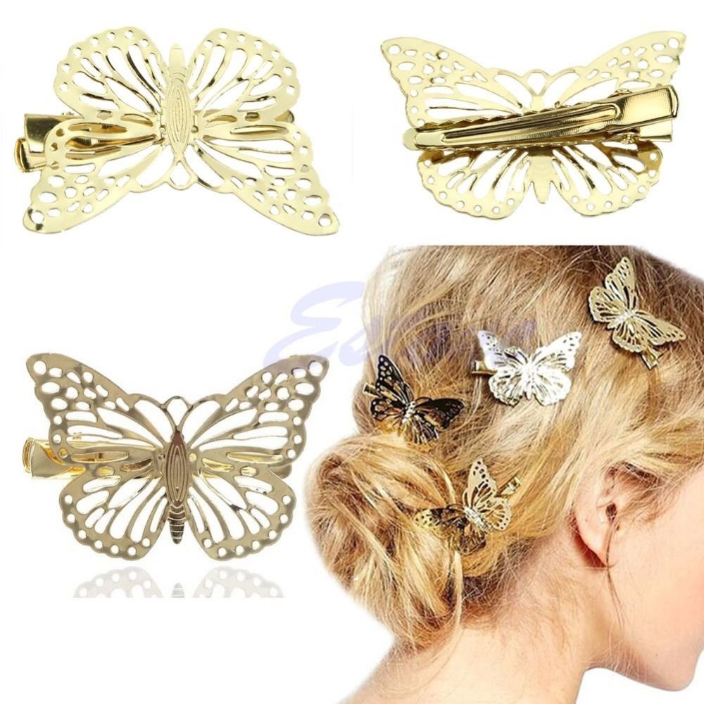 Hot Women Shiny Golden Butterfly Hair Clip Headband Hairpin