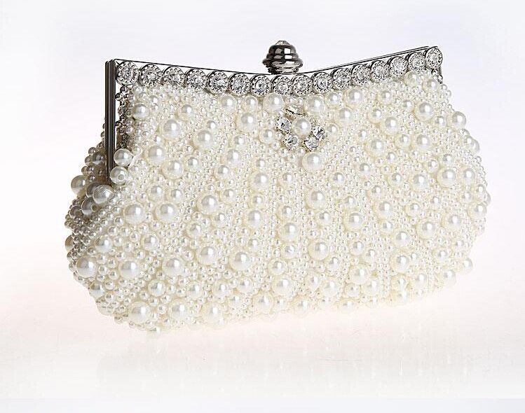 Beautiful Beaded Ivory Bridal Handbag Wedding Bag Champagne Pearl In