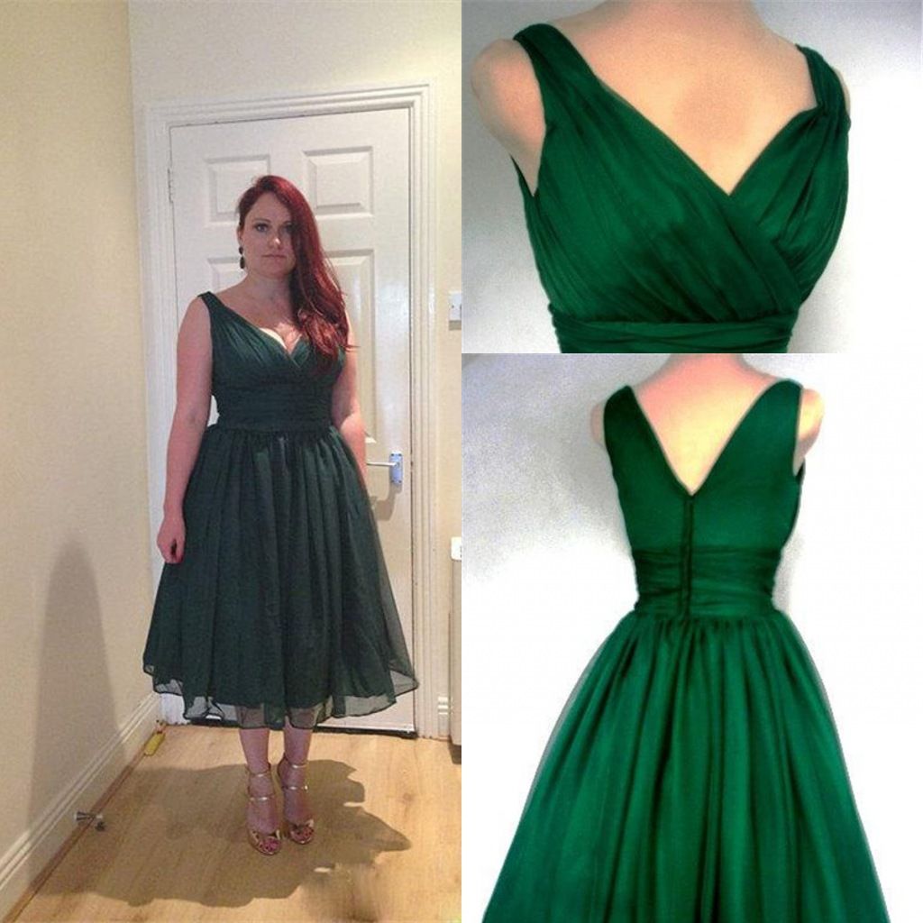 dark green tea length dress