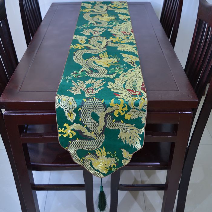 Thicken Dragon Patterns Table Runner Chinese Style High Density Silk