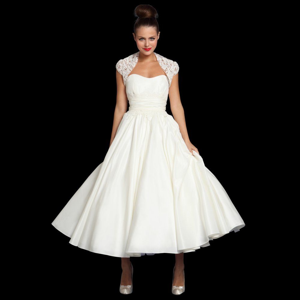 Vestidos de casamento do estilo dos anos 50 Loulou Jenna Comprimento do chá Vestidos de casamento Vestidos de casamento do estilo dos anos 50 Loulou Jenna Comprimento do chá Vestidos de casamento