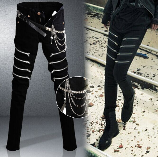 black ripped jeans with chain