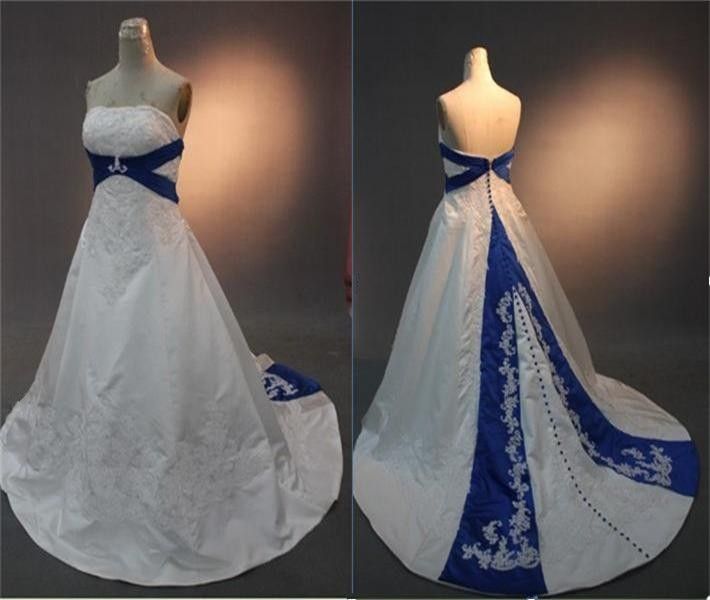 wedding dress with blue accents