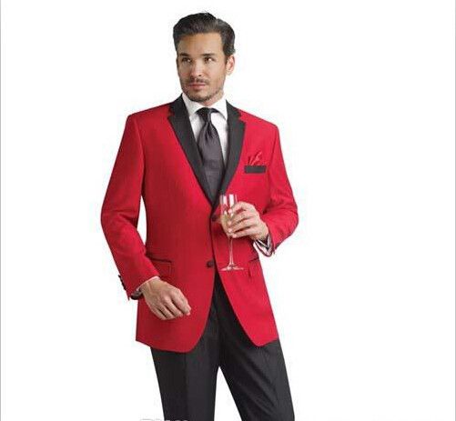 Acheter Veste Rouge Et Pantalon Noir Tuxedos Groomsmen Costumes De Mariage Pour Hommes Costumes Meilleur Homme Vêtements De Bal De 7858 Du