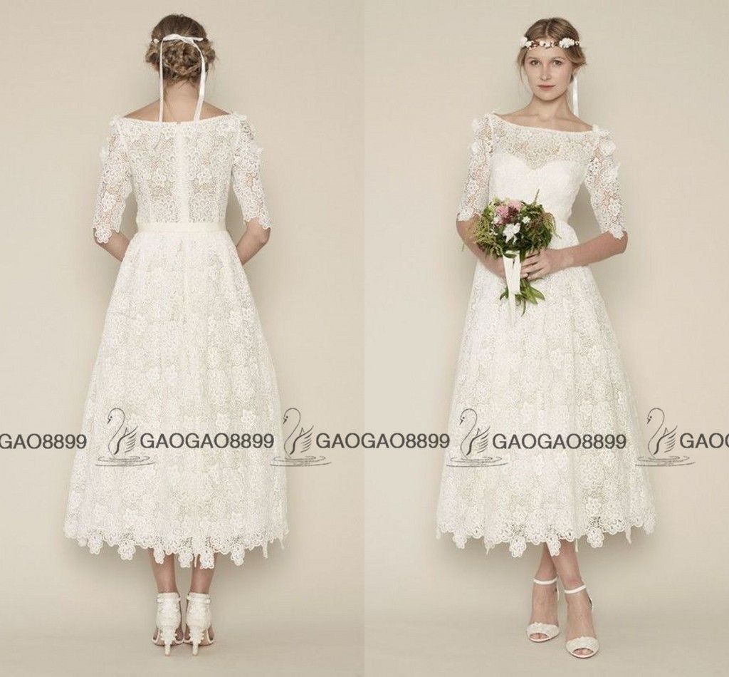 lace tea length wedding dress