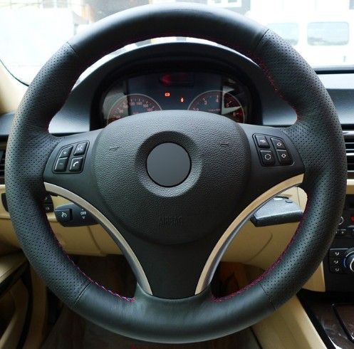 KAIJIFXP Cosido a Mano Negro Artificial PU Cubierta del Volante del Coche del Cuero de Abrigo para BMW E90 320i 325i 330i 335i E87 120i 130i 120d