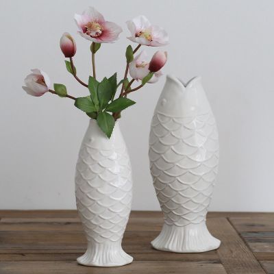 Ceramic Vase Vintage White Fish Shape Storage Holder Creative
