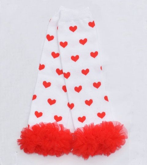 Valentines Day Baby Red Ruffles Hearts Black Leg Warmers