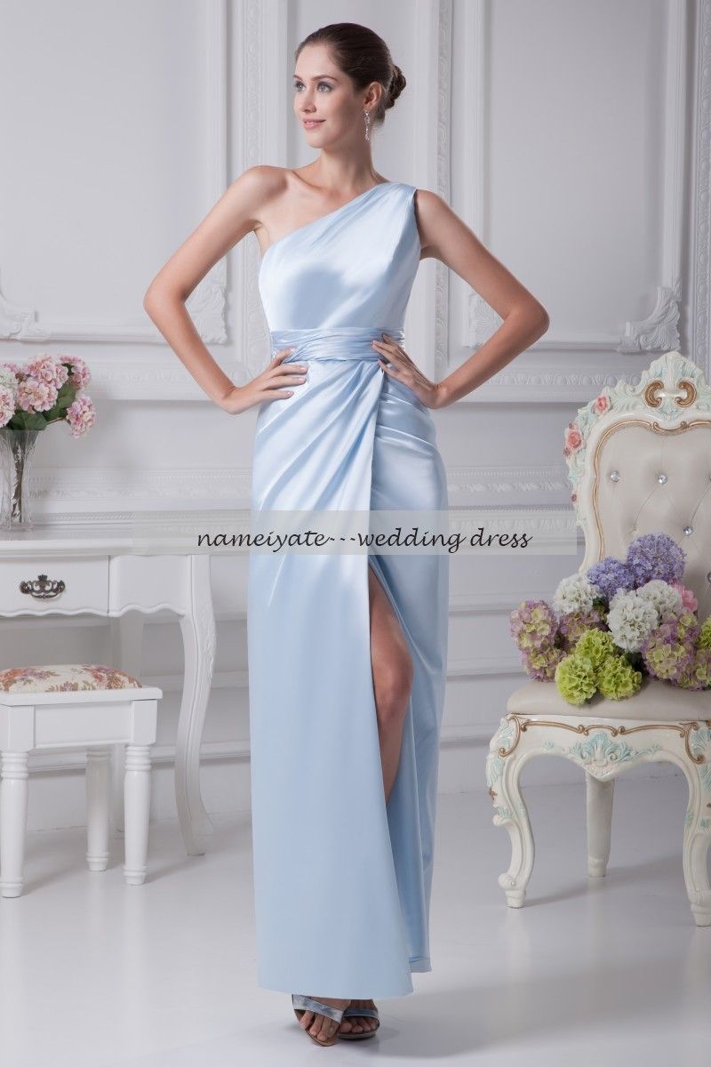 Sexy White Elastic Satin Sheath One Shoulder Zipper Ankle