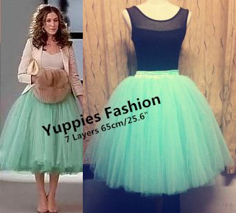 Intención Skalk Mejor Venta al por mayor de 7 capas 25.6 "Bola largo vestido princesa Tutu adulto  falda de Tulle de la dama de honor del vestido de Sarah Jessica Parker  faldas para el partido