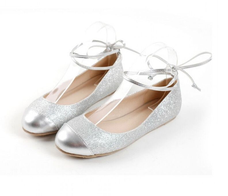 silver flat shoes with ankle strap