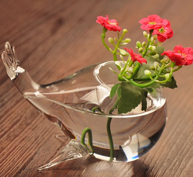 Cute Whale Crafts Flower Vases Home Decoration Glass Vases Flower