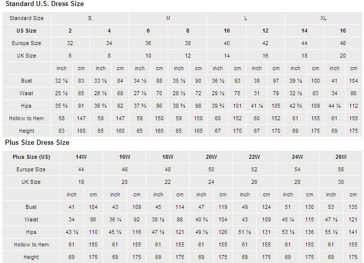 Dancing Queen Dress Size Chart