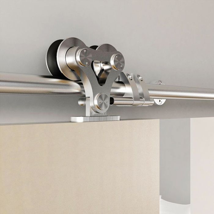 2019 Stainless Steel Hollow Cut Twin Wheel Sliding Barn Wood Door