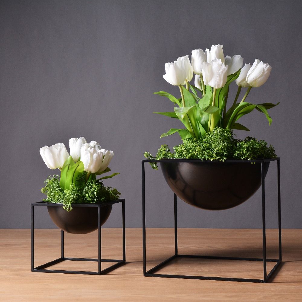 2020 Black White Modern Tabletop Waterproof Cube Metal Flower