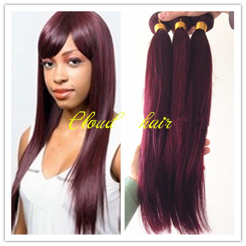 Cheap Pure Color 99j Wine Red Brazilian Virgin Human Hair
