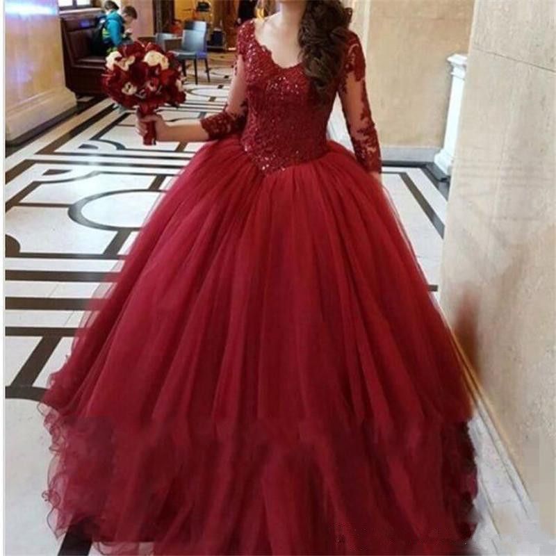 red puffy wedding dress