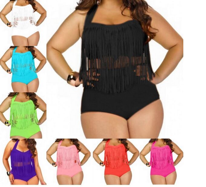 Women Black/Blue/Red Fringe Curvy One piece Swimdress Sleeveless Short/Mini Summer Tassel 