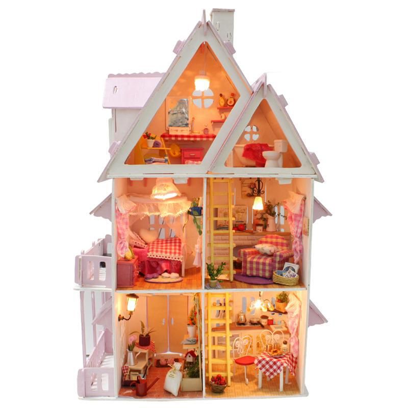 wooden dollhouse furniture and dolls