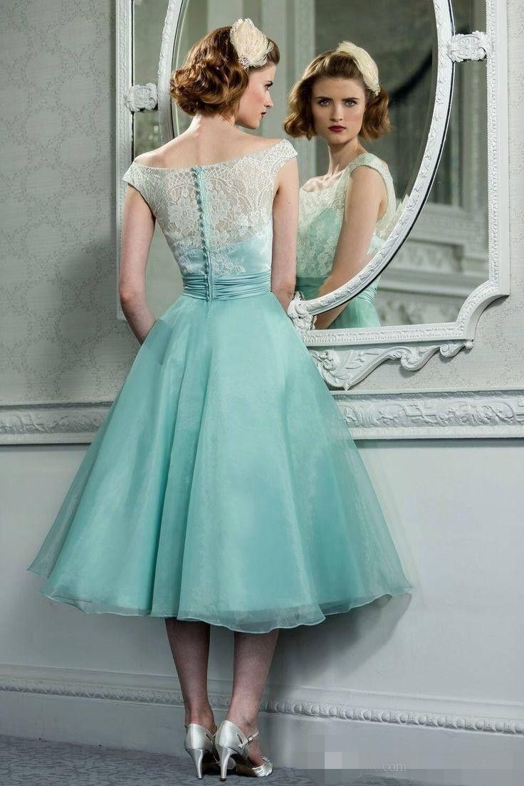 Vestidos De Fiesta Estilo Vintage Hepburn Estilo Té De Los Años 50 Con Mangas Con Cuello Redondo Y Mangas Menta Verde Organza Encaje Retro Vestido Corto De Cóctel De Graduación De 79 | DHgate