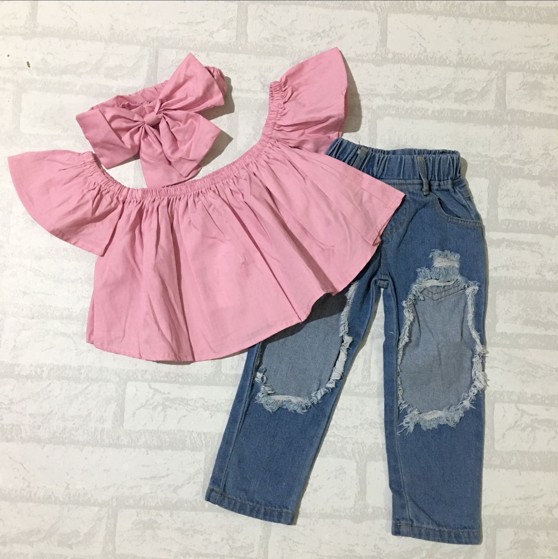 Acheter Mode Bebe Fille Boutique Tenues Vetements Ete Enfant Chemises Robes Jean Denim Pant Survetement Suit Pour Enfants Set Vetements De 7 76 Du Enjoyshop Fr Dhgate Com