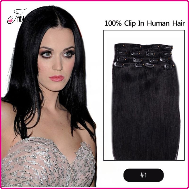Cheap Clip In Virgin Human Hair Extension Remy Human Hair 15 24inch 70g Color 1 Weft Hair From