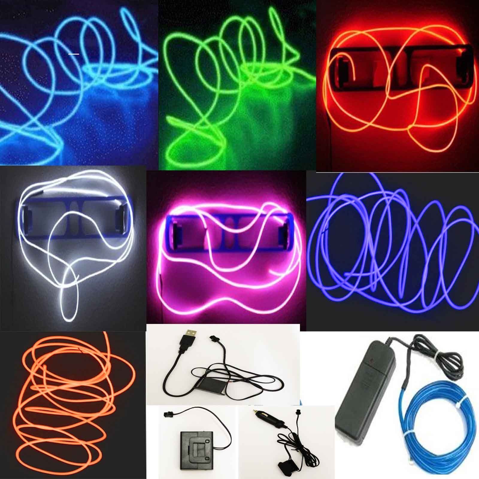 Neon LED Light Glow EL Wire String Strip Rope Tube Car Dance Party Controller 