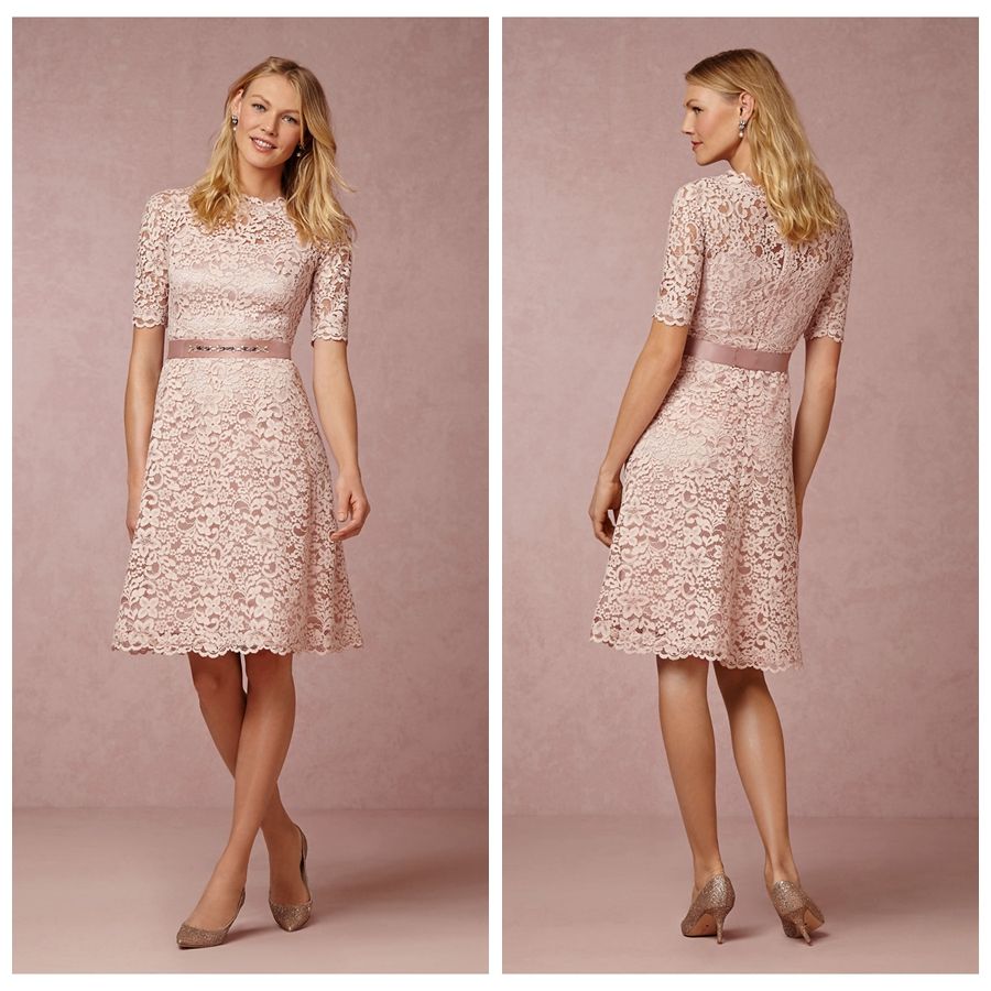 pink lace knee length dress