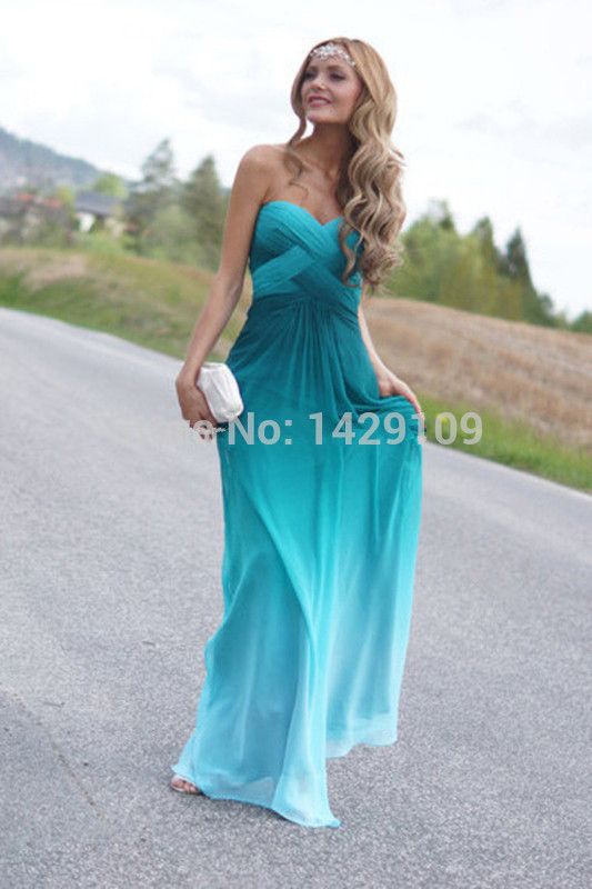 High Waist Blue Dresses Sweetheart Sleeveless Chiffon Dip Dyed Summer Beach Prom Dresses Custom Made 2015 Homecoming Formal Gowns Cheap Sexy Dresses